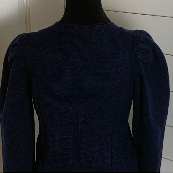 Truth Republic Pleated Puff Sleeve Cardigan Navy Blue woman’s size large preppy - Picture 4 of 13